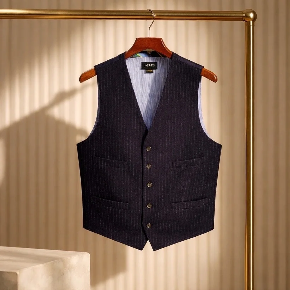 J.Crew English Wool Men's Vest L Old Money Dark Academia Pinstripe Waistcoat